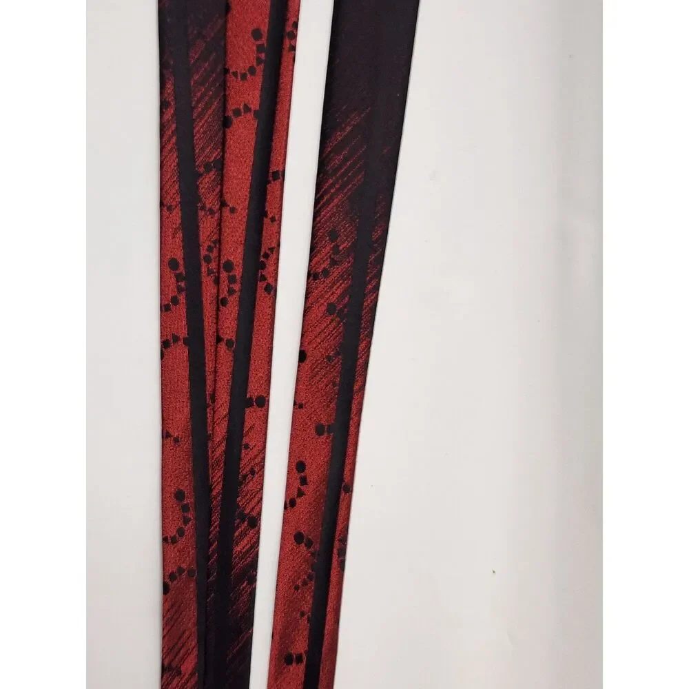 Vintage Acetate Necktie Made in France Black Red Abstract Pattern RN 18466
